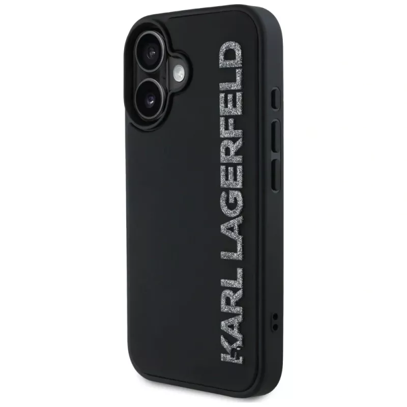 KARL LAGERFELD HC 3D Rubber Elongated Glitter Case iPhone 16, musta