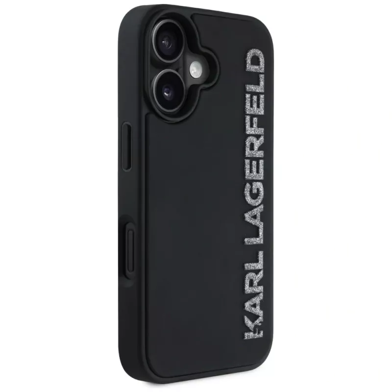 KARL LAGERFELD HC 3D Rubber Elongated Glitter Case iPhone 16, musta