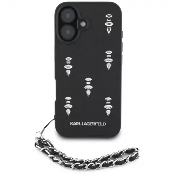 Karl Lagerfeld Saffiano Crystals with Chain Case iPhone 16 musta