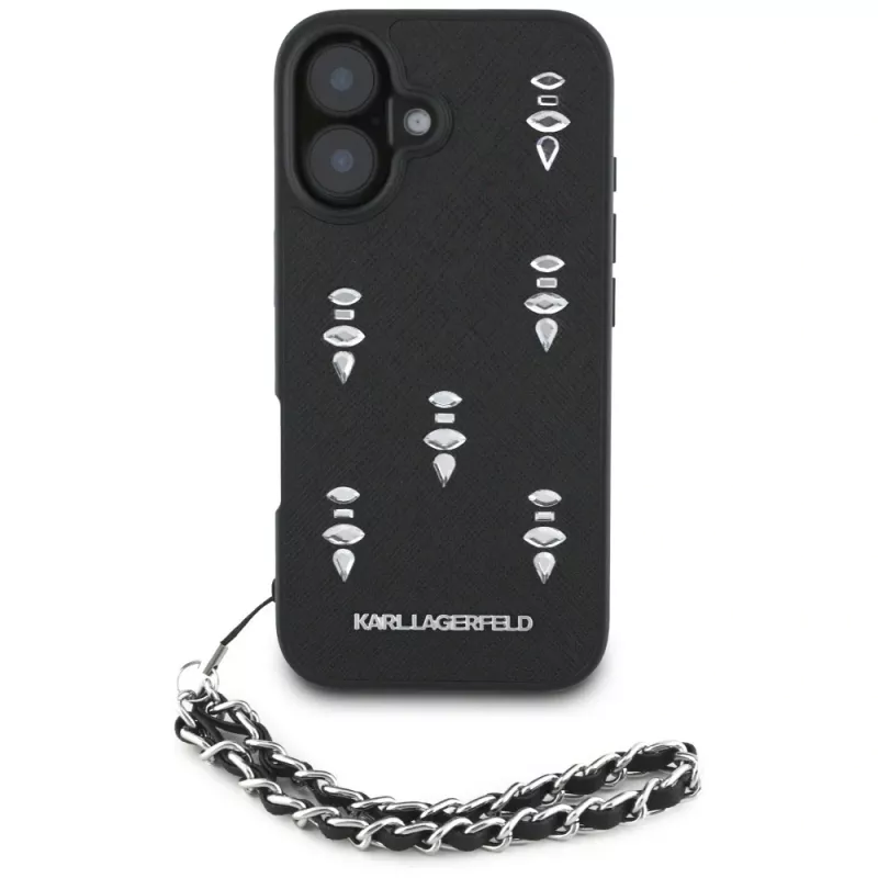 Karl Lagerfeld Saffiano Crystals with Chain Case iPhone 16 musta