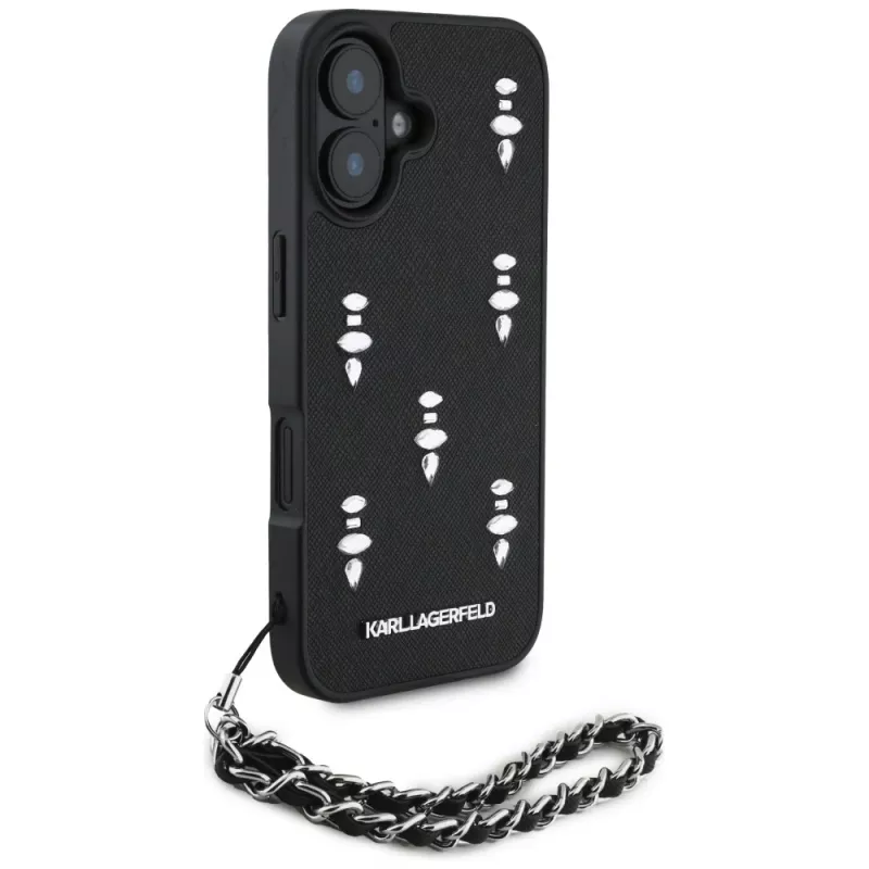 Karl Lagerfeld Saffiano Crystals with Chain Case iPhone 16 musta