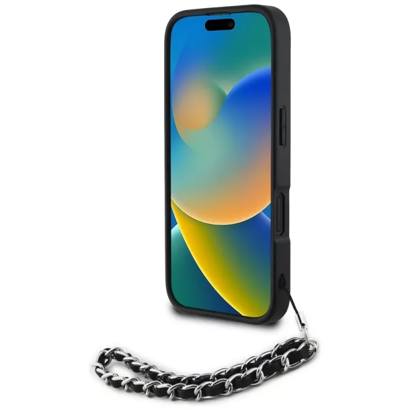 Karl Lagerfeld Saffiano Crystals with Chain Case iPhone 16 musta