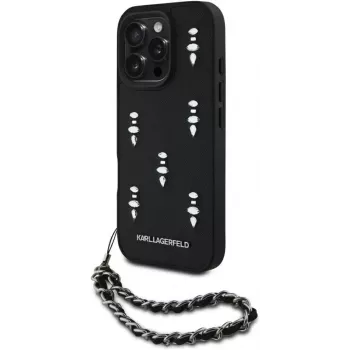 Karl Lagerfeld Saffiano Crystals with Chain Back Cover iPhone 16 Pro, musta
