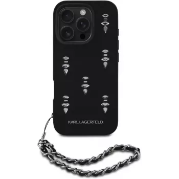 Karl Lagerfeld Saffiano Crystals with Chain Back Cover iPhone 16 Pro, musta