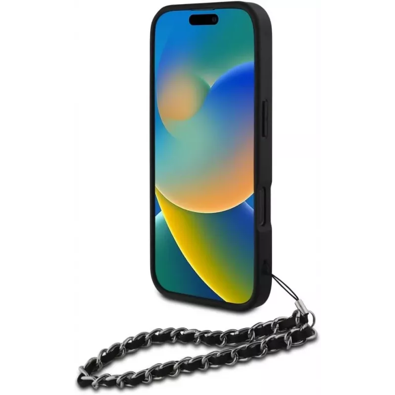 Karl Lagerfeld Saffiano Crystals with Chain Back Cover iPhone 16 Pro, musta