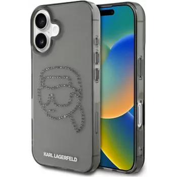 Karl Lagerfeld IML Rhinestones Karl Head Case iPhone 16 (musta)