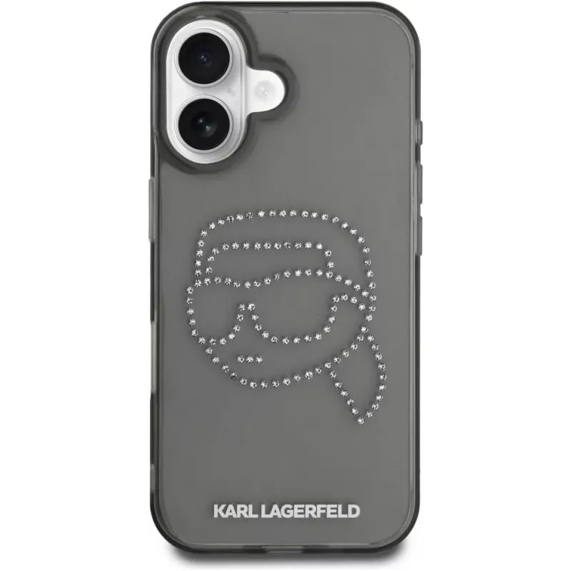 Karl Lagerfeld IML Rhinestones Karl Head Case iPhone 16 (musta)