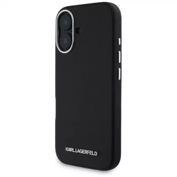 Karl Lagerfeld Saffiano FullWrapped Elongated Metal Logo MagSafe Case iPhone 16 musta