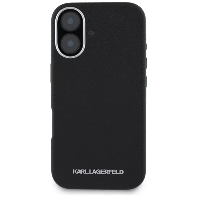 Karl Lagerfeld Saffiano FullWrapped Elongated Metal Logo MagSafe Case iPhone 16 musta