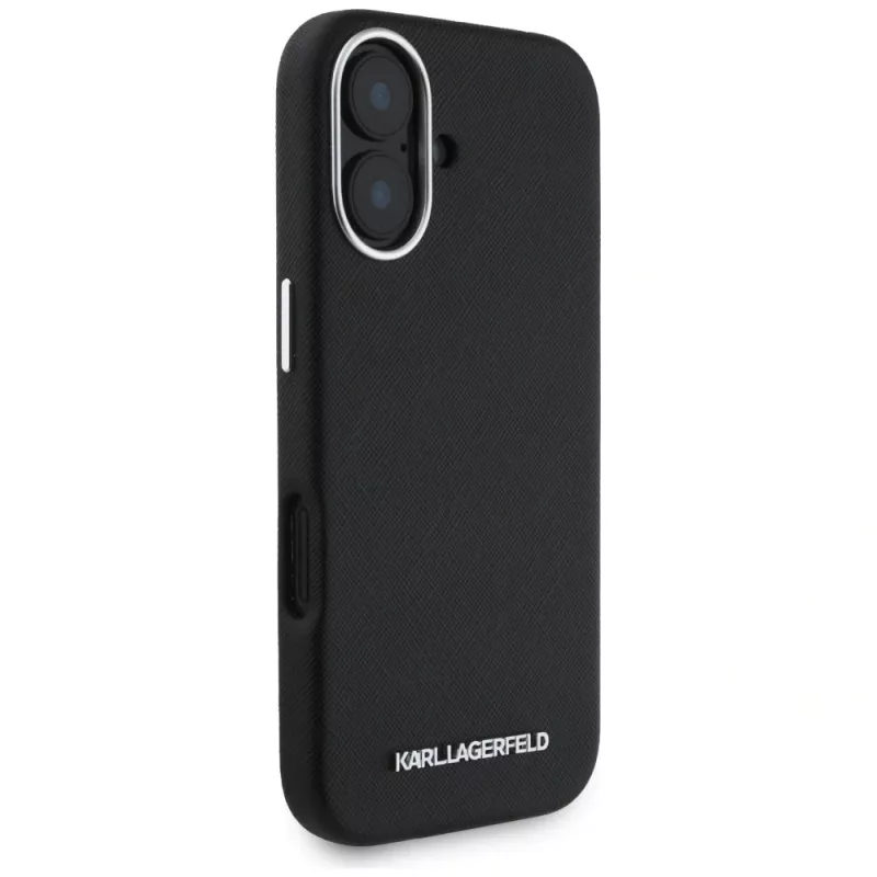 Karl Lagerfeld Saffiano FullWrapped Elongated Metal Logo MagSafe Case iPhone 16 musta