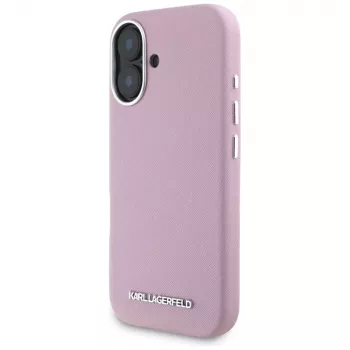 KARL LAGERFELD Saffiano Full Wrapped Elongated Metal Logo MagSafe Case Apple iPhone 16 - pinkki