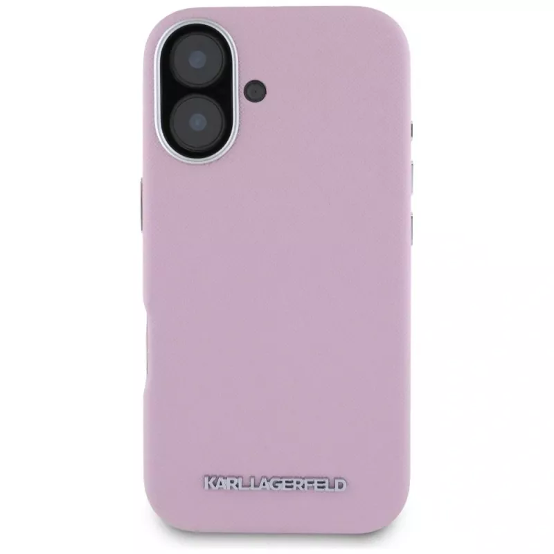KARL LAGERFELD Saffiano Full Wrapped Elongated Metal Logo MagSafe Case Apple iPhone 16 - pinkki