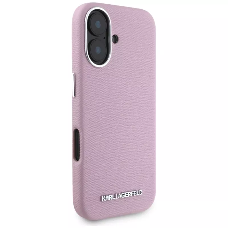 KARL LAGERFELD Saffiano Full Wrapped Elongated Metal Logo MagSafe Case Apple iPhone 16 - pinkki