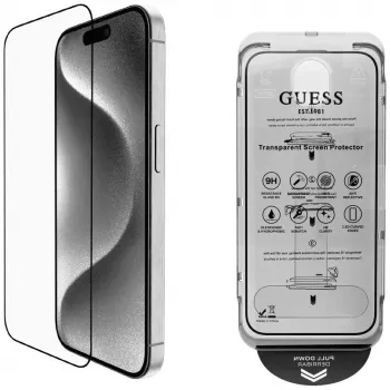 2-in-1 Guess BP Rhinestone -näytön ja kameran linssin suojasarja iPhone 16 Pro Max -kultainen