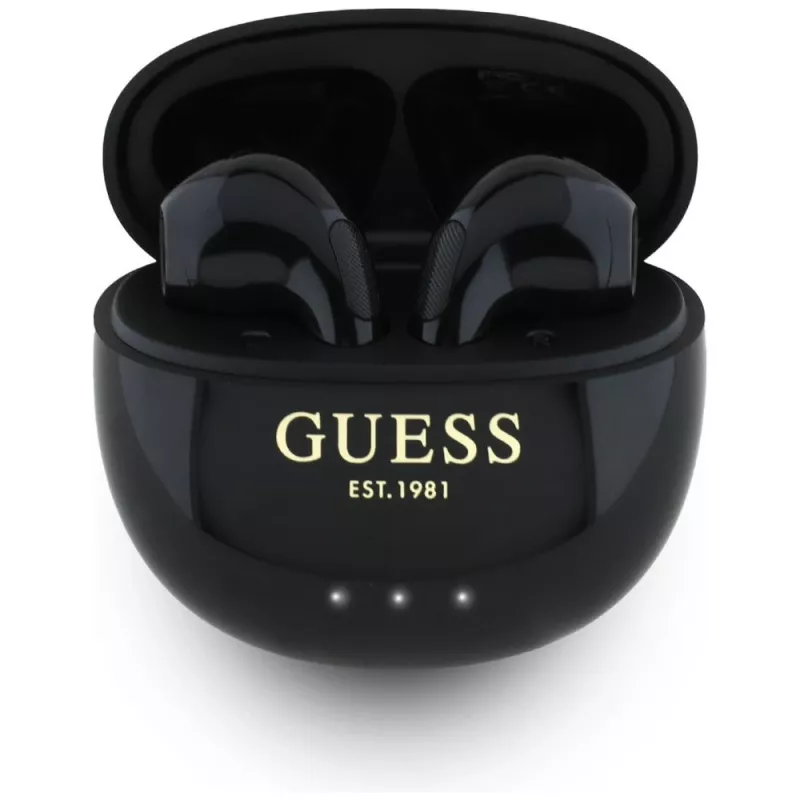 Guess Glossy Effect EggShape Printed Classic Logo TWS -nappikuulokkeet musta