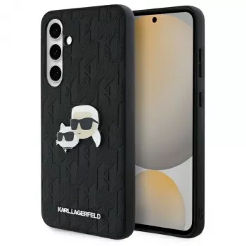Karl Lagerfeld KLHCS24FEPGKLKCPK Samsung Galaxy S24 FE -kovakotelo musta Monogram Karl & Choupette Head Pin