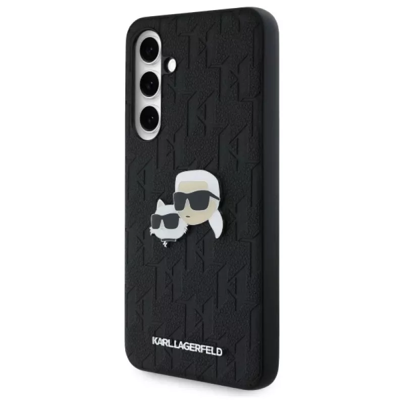 Karl Lagerfeld KLHCS24FEPGKLKCPK Samsung Galaxy S24 FE -kovakotelo musta Monogram Karl & Choupette Head Pin
