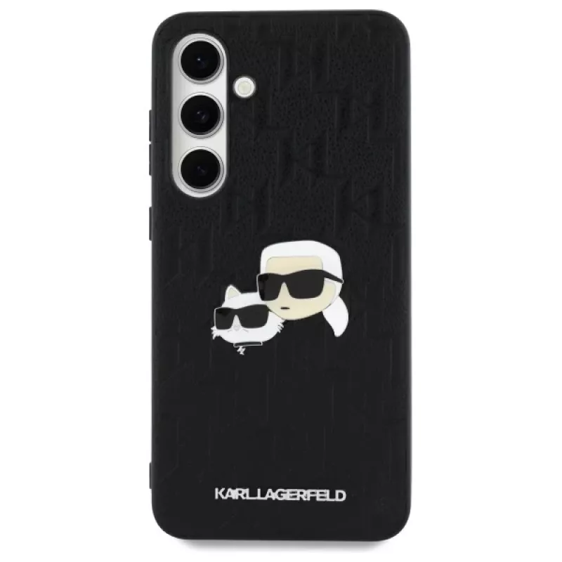Karl Lagerfeld KLHCS24FEPGKLKCPK Samsung Galaxy S24 FE -kovakotelo musta Monogram Karl & Choupette Head Pin