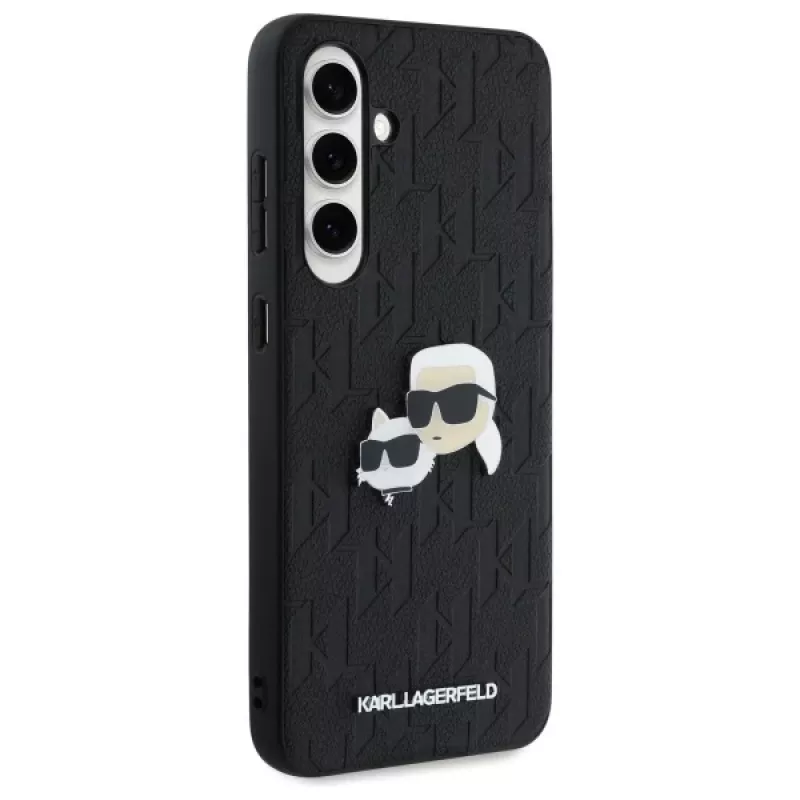Karl Lagerfeld KLHCS24FEPGKLKCPK Samsung Galaxy S24 FE -kovakotelo musta Monogram Karl & Choupette Head Pin