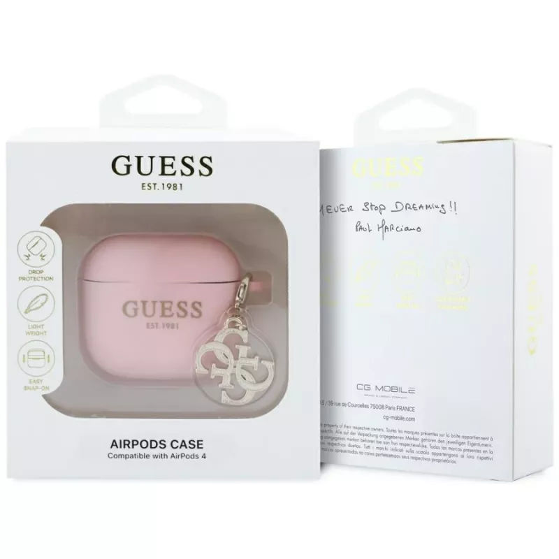 Guess GUA4LECG4P AirPods 4 -kotelo pinkki silikoni 4G Charm