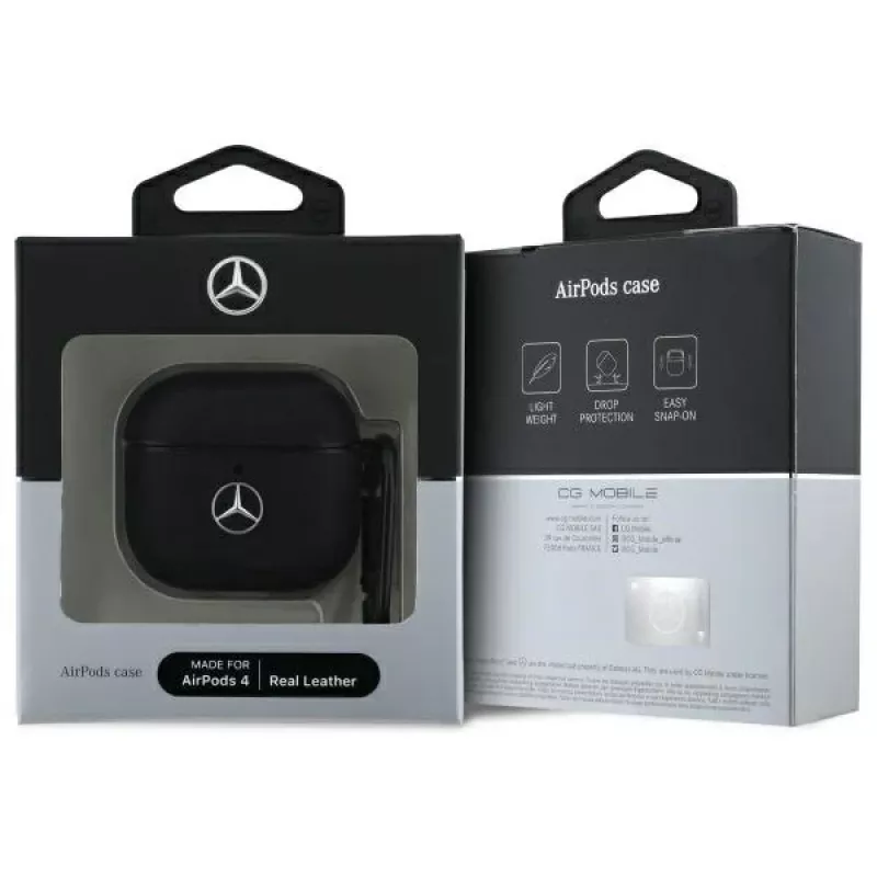 Mercedes-Benz MEA4CSLBK AirPods 4 kotelo musta nahka metallilogo