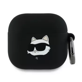Karl Lagerfeld KLA4RUNCHK AirPods 4 kuori musta silikoni Choupette Head 3D