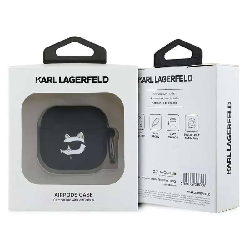 Karl Lagerfeld KLA4RUNCHK AirPods 4 kuori musta silikoni Choupette Head 3D
