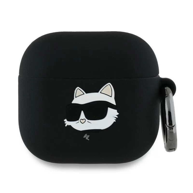 Karl Lagerfeld KLA4RUNCHK AirPods 4 kuori musta silikoni Choupette Head 3D