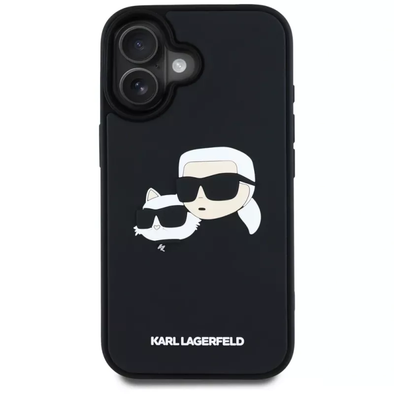 KARL LAGERFELD HC 3D Rubber DoubleHeads kuori iPhone 16, musta