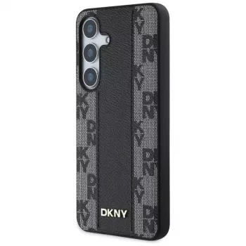 DKNY Leather Checkered Pattern MagSafe kuori Samsung Galaxy S25, musta