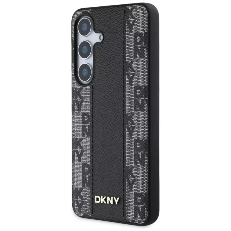 DKNY Leather Checkered Pattern MagSafe kuori Samsung Galaxy S25, musta