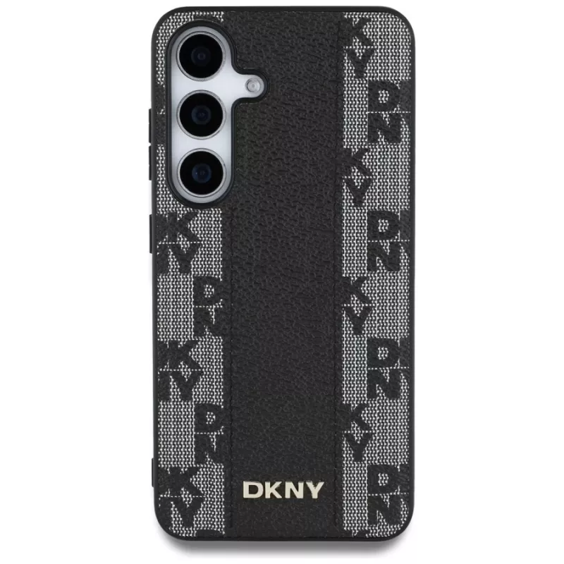 DKNY Leather Checkered Pattern MagSafe kuori Samsung Galaxy S25, musta