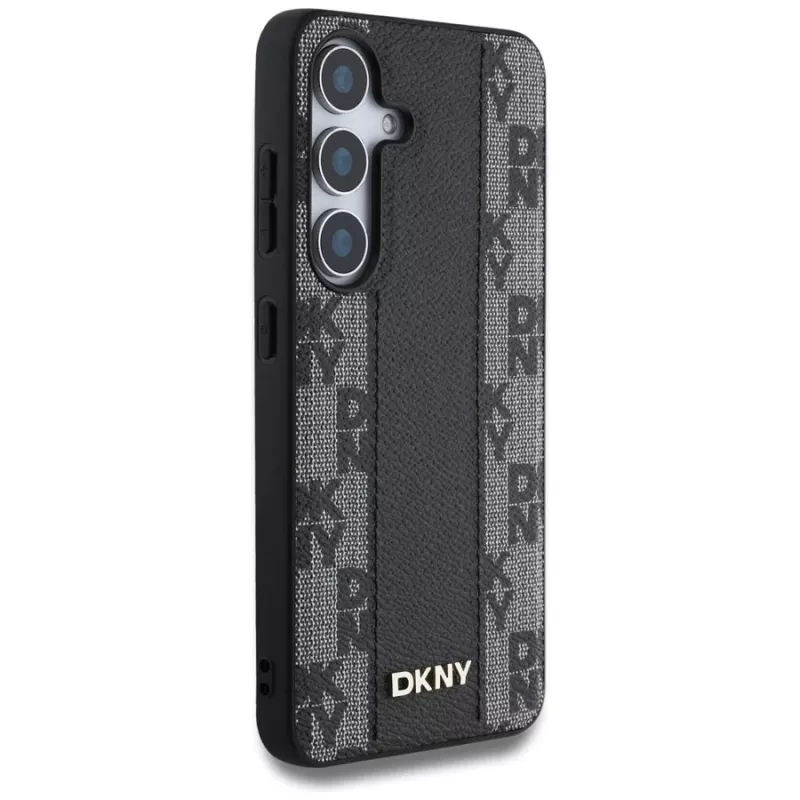 DKNY Leather Checkered Pattern MagSafe kuori Samsung Galaxy S25, musta