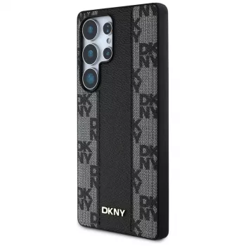 DKNY Leather Checkered Pattern MagSafe kuori Samsung Galaxy S25 Ultra musta