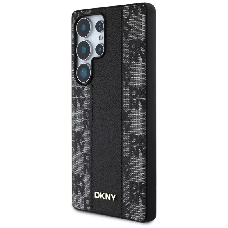 DKNY Leather Checkered Pattern MagSafe kuori Samsung Galaxy S25 Ultra musta