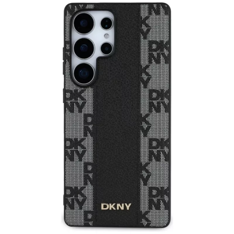 DKNY Leather Checkered Pattern MagSafe kuori Samsung Galaxy S25 Ultra musta