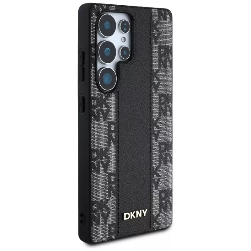 DKNY Leather Checkered Pattern MagSafe kuori Samsung Galaxy S25 Ultra musta