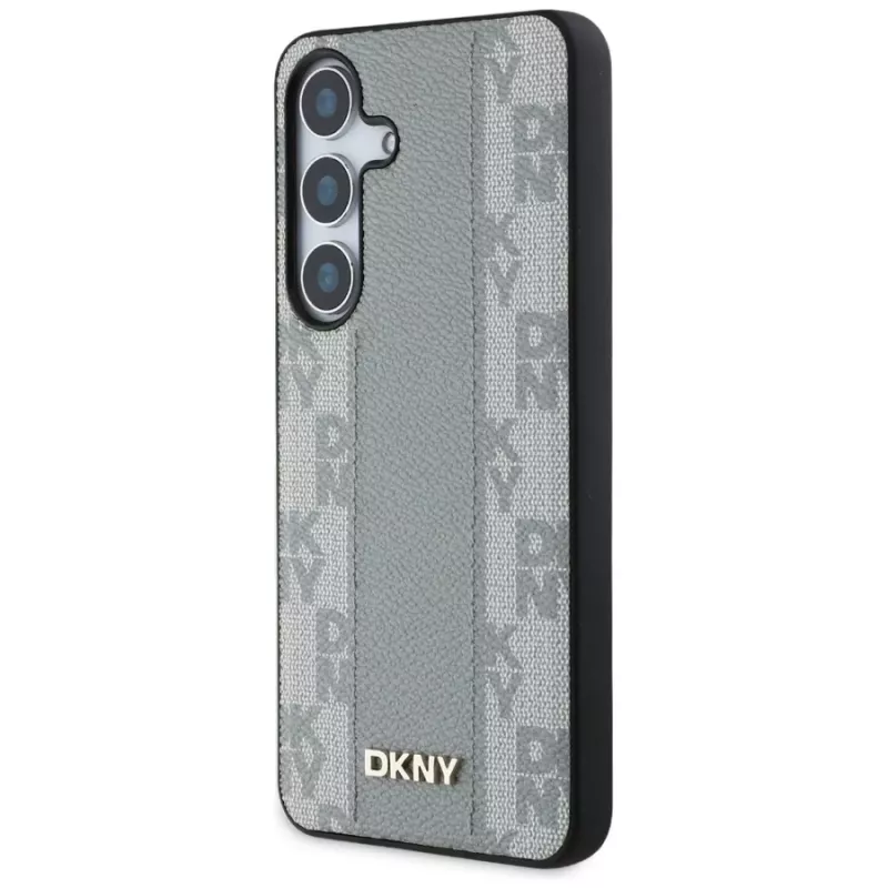 DKNY Leather Checkered Pattern MagSafe kuori Samsung Galaxy S25 - taupe