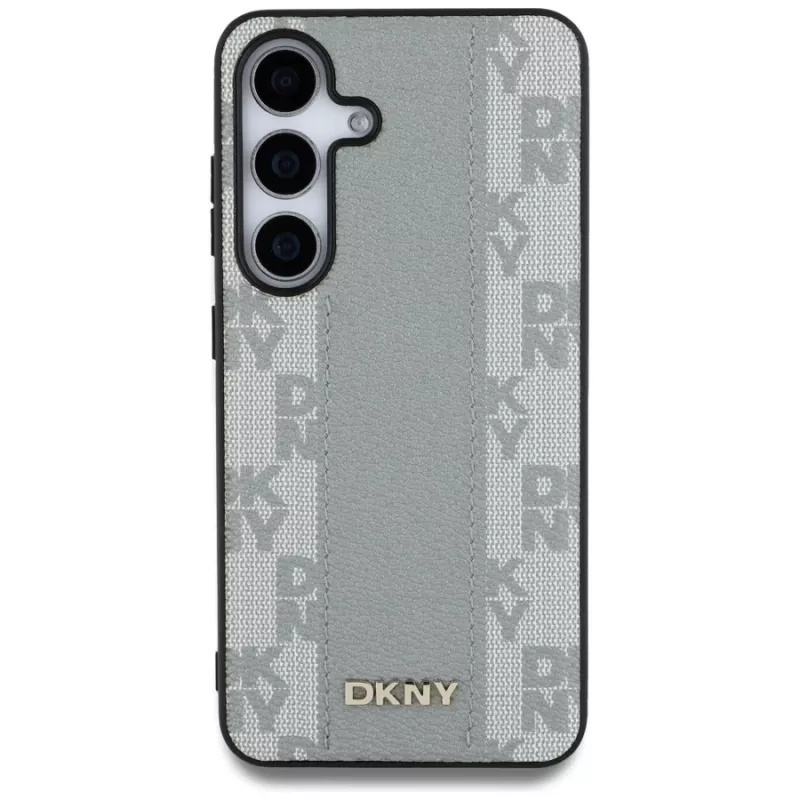 DKNY Leather Checkered Pattern MagSafe kuori Samsung Galaxy S25 - taupe