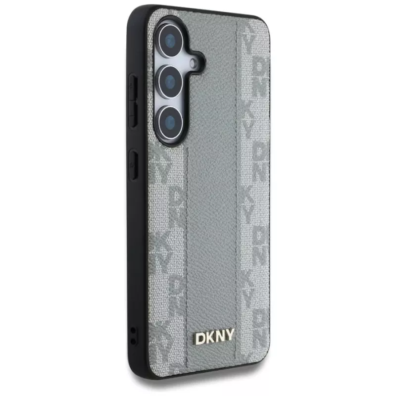 DKNY Leather Checkered Pattern MagSafe kuori Samsung Galaxy S25 - taupe