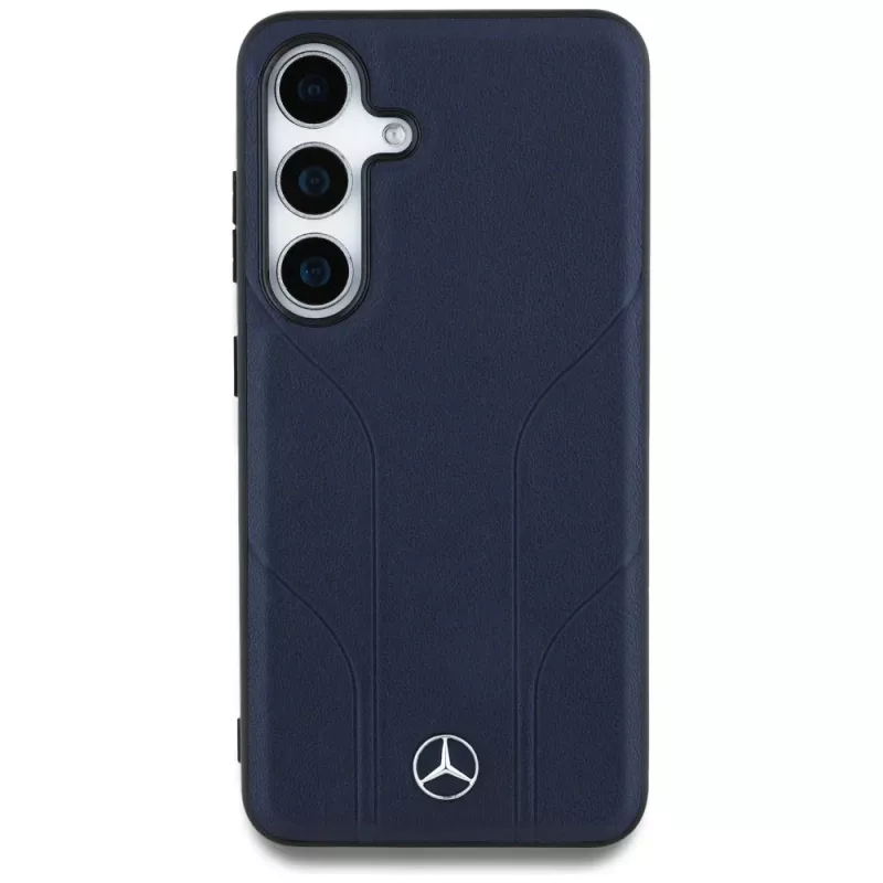 Mercedes-Benz Leather Debossed Lines MagSafe kuori Samsung Galaxy S25 sininen