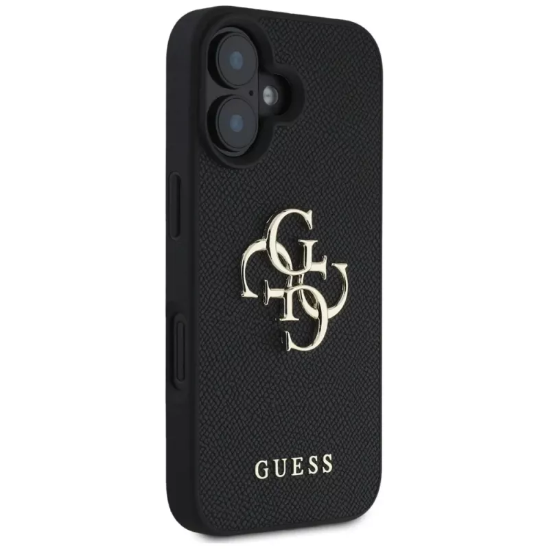 Guess Grained Big 4G Logo Small Classic Logo kuori iPhone 16 (musta)