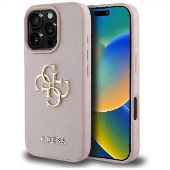 Guess Grained Big 4G Logo Small Classic Logo takakuori Apple iPhone 16 Pro (pinkki)