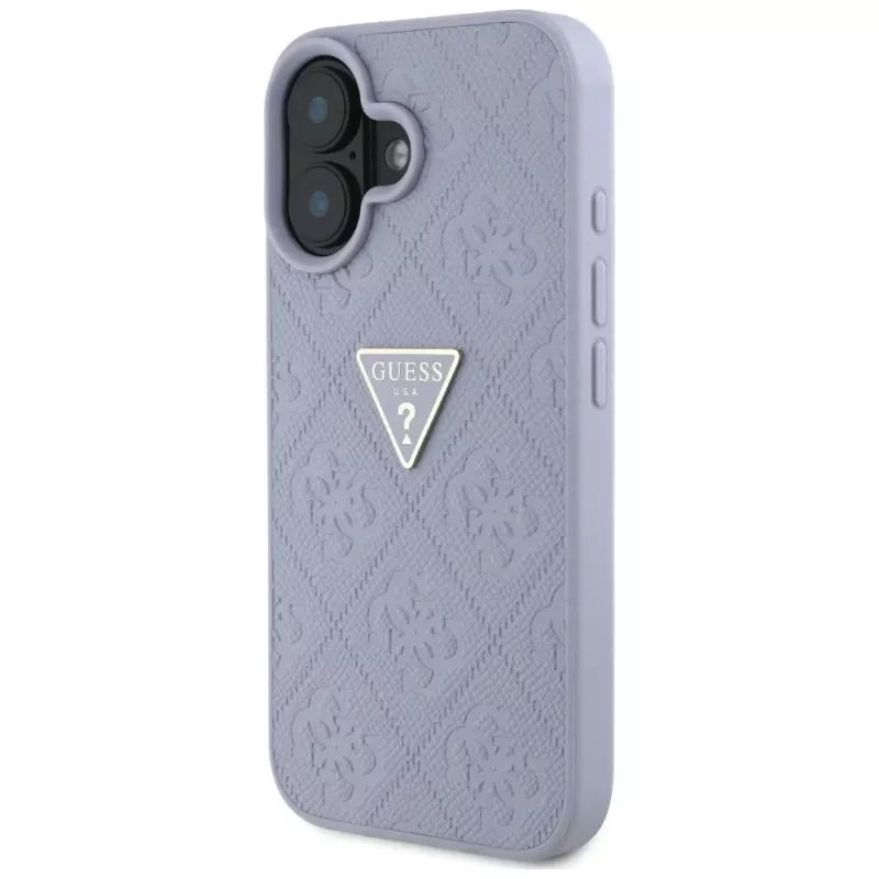 Guess Hot Stamp 4G Pattern Triangle Metal Logo kuori iPhone 16 (violetti)