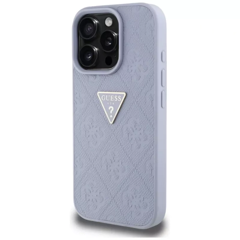 Guess Hot Stamp 4G Pattern Triangle Metal Logo kuori iPhone 16 Pro Max (violetti)