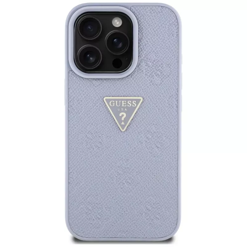 Guess Hot Stamp 4G Pattern Triangle Metal Logo kuori iPhone 16 Pro Max (violetti)