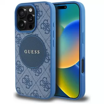 Guess 4G Circle Classic Logo MagSafe kuori iPhone 16 Pro Max, sininen