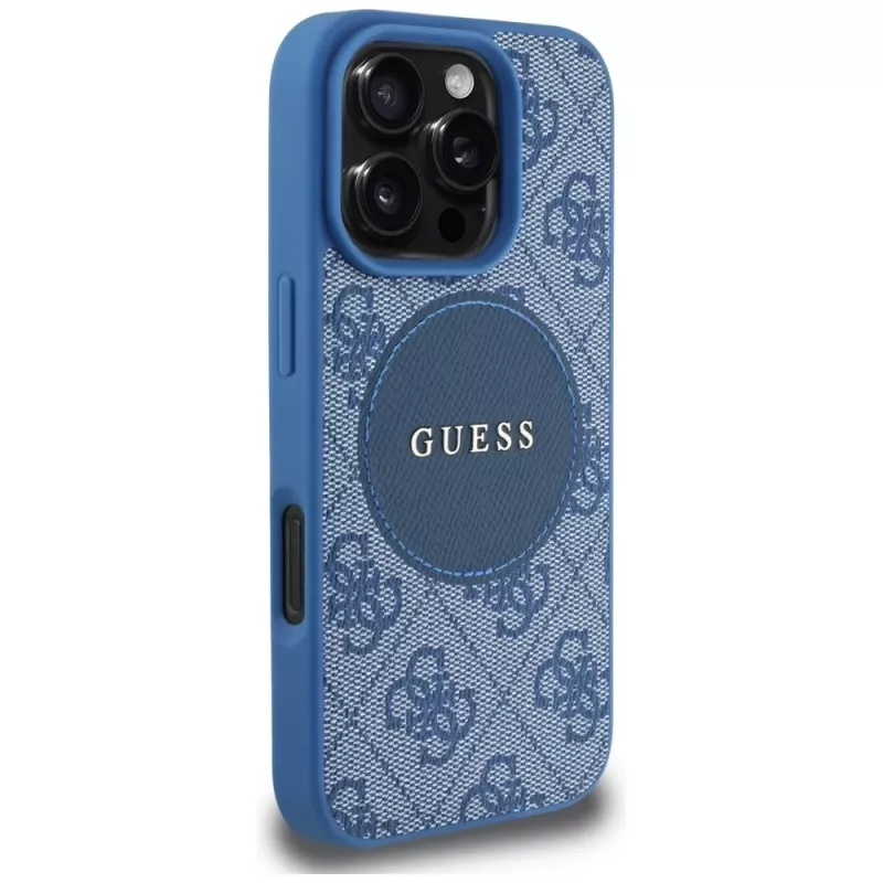 Guess 4G Circle Classic Logo MagSafe kuori iPhone 16 Pro Max, sininen