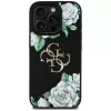 Guess Grained Roses Big 4G Logo Case Apple iPhone 16 Pro, musta