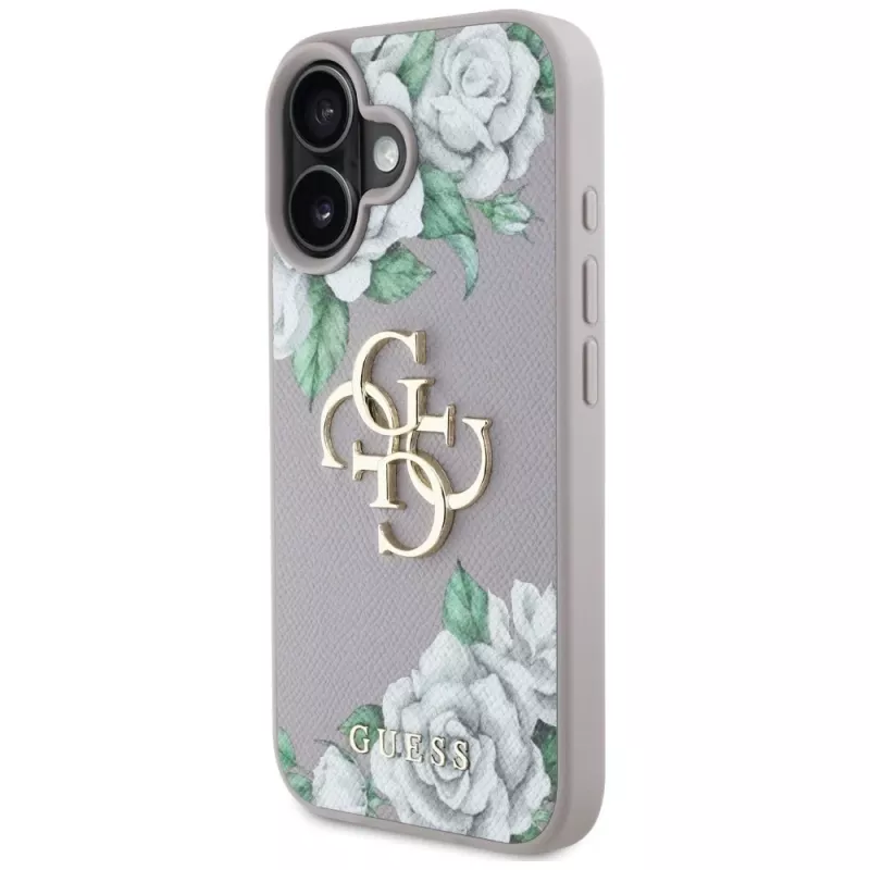 Guess Grained Roses Big 4G Logo Case Apple iPhone 16, violetti
